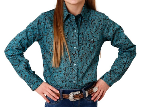 03-080-0225-0174 Roper Gls Amarillo Collection LS Blue Shirt