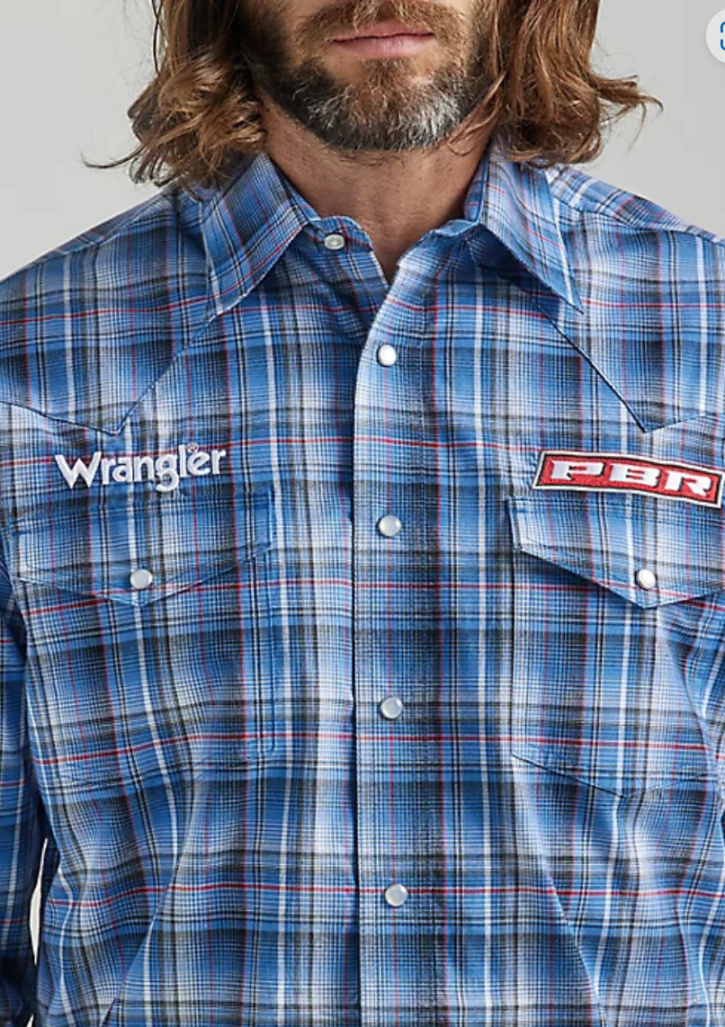 112324696 Wrangler men's USA PBR Snap Pocket LS Shirt