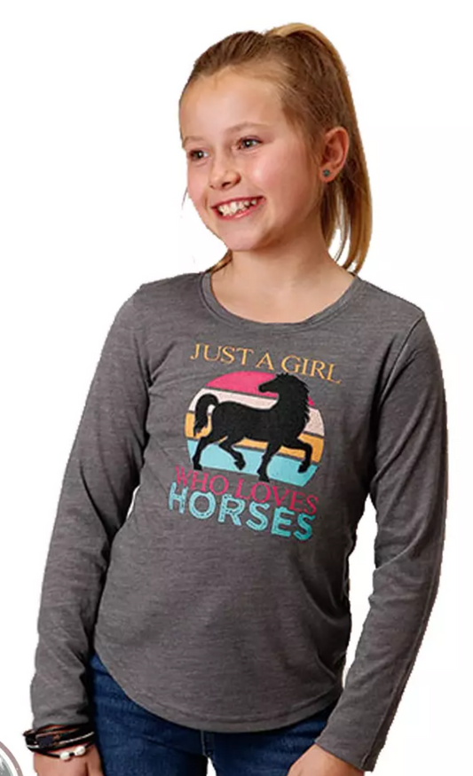 03-009-0513-6099GY Roper Girls Five star Collection LS tee Solid grey