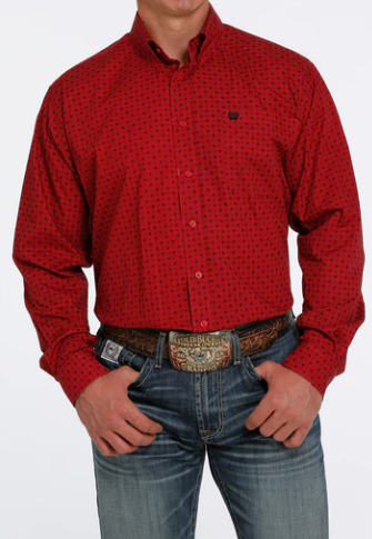 MTW1105460 Cinch Mens Button Down Red LS Shirt