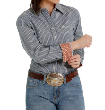 MSW9164196 Cinch Womens LS Blue Stripe Shirt