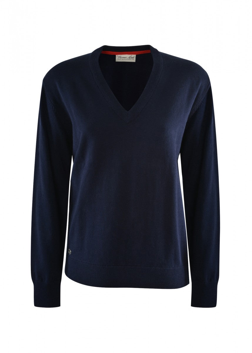 T1W2500079 Thomas Cook Women's V Neck Cashmere Blend Jumper Navy