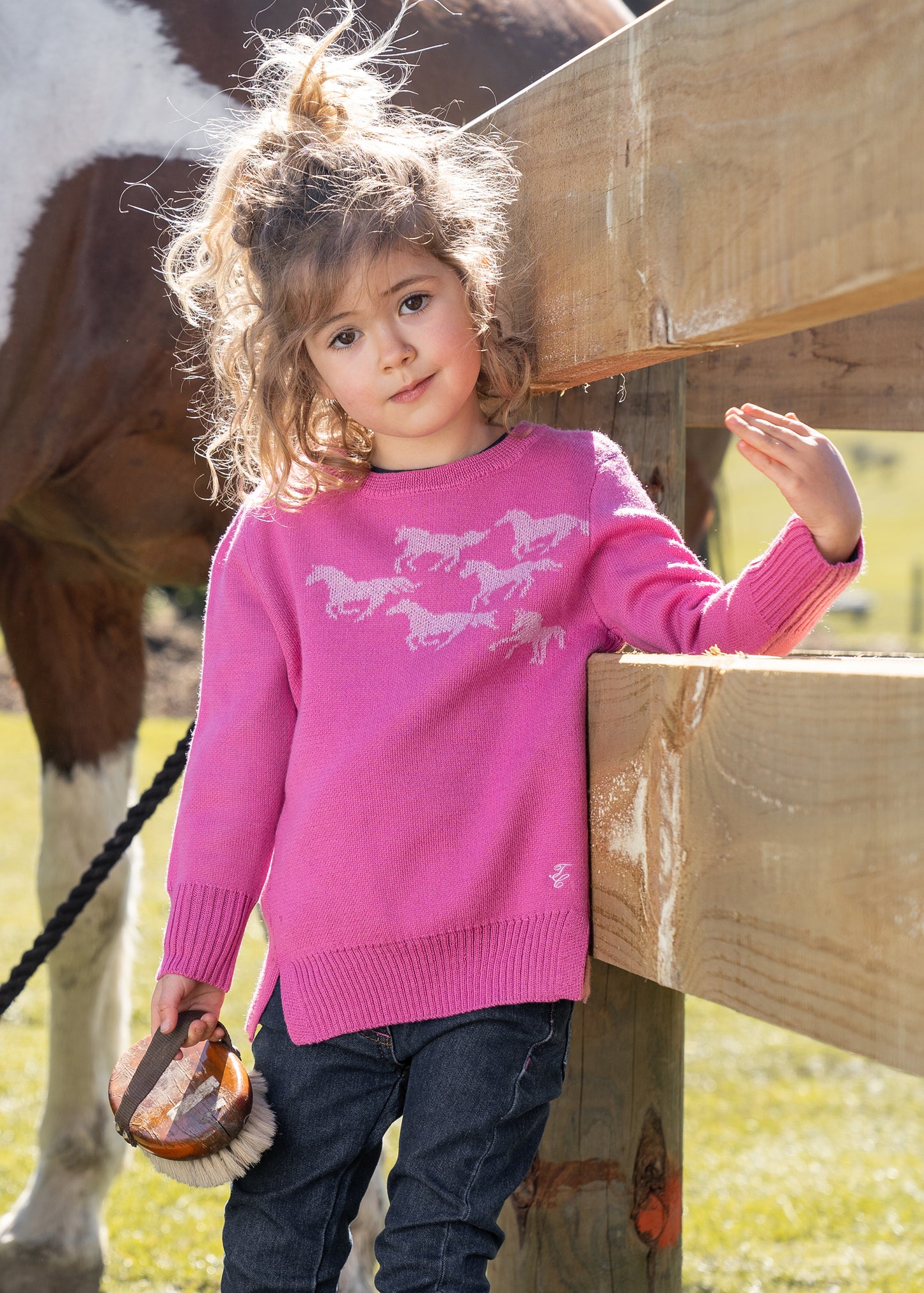 T2W5508072 Thomas Cook Girls Running Ponies Knit Jumper