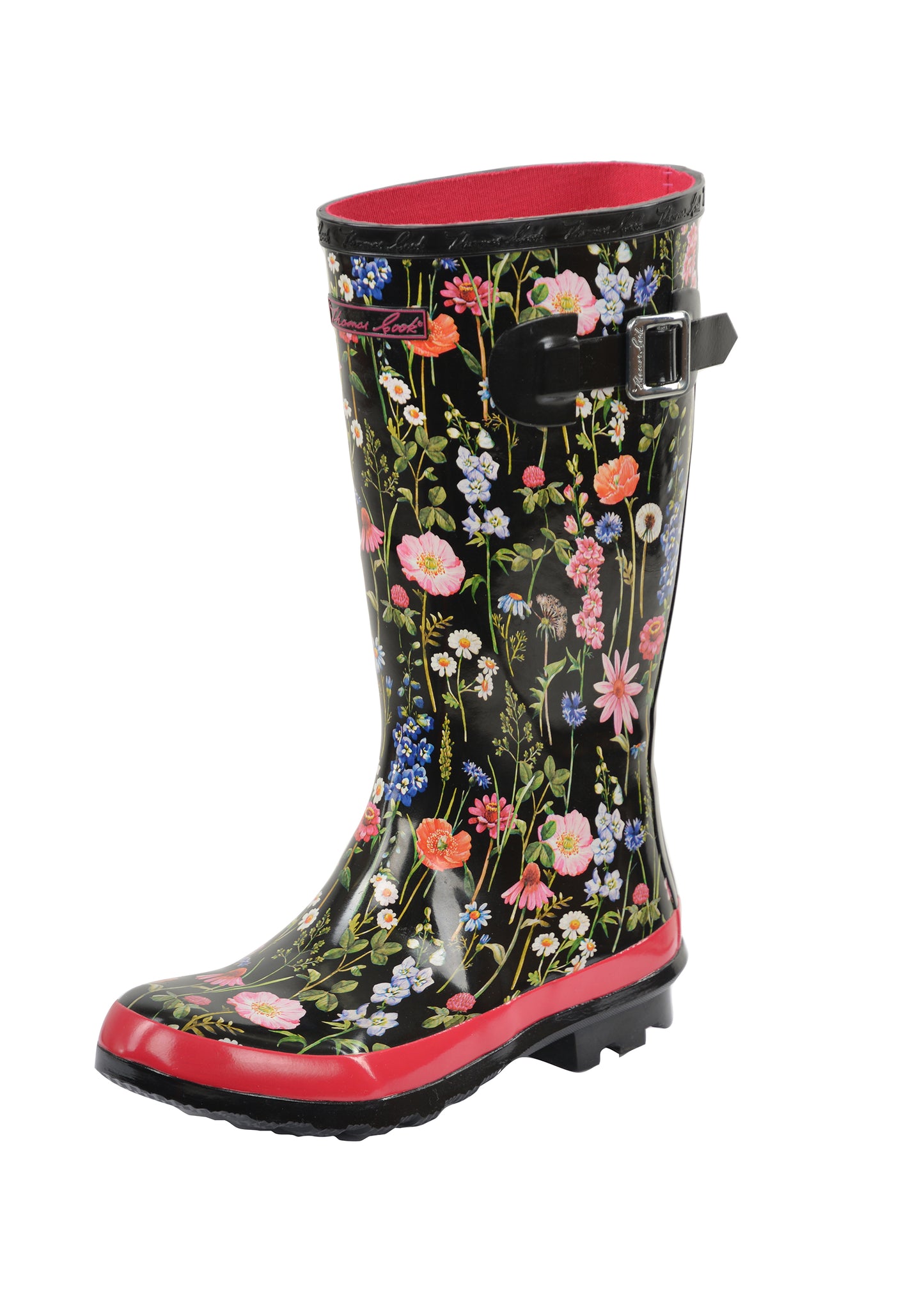 T3W28407 Thomas Cook Deloraine Black Wildflower Gum Boots