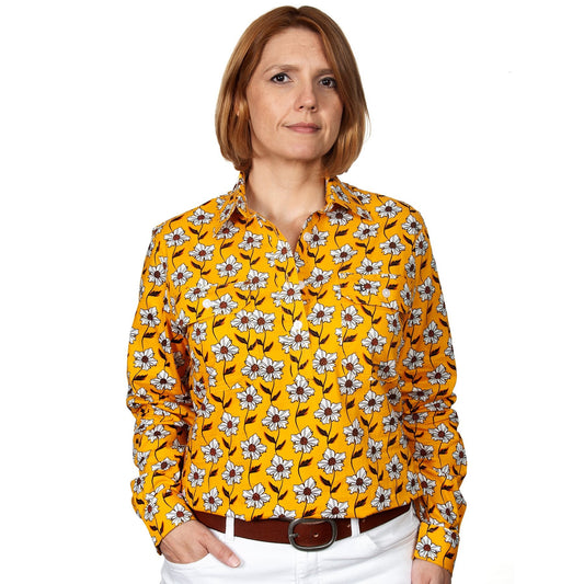 WWLS2152 Just Country Women's Georgie Work Shirt Mustard Floral