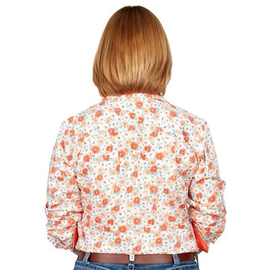 WWNS2179 Just Country Women's Abbey Work Shirt Coral Daisies