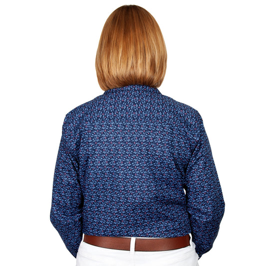 WWLS2193 Just Country Women's Abbey Work Shirt Navy Thistles