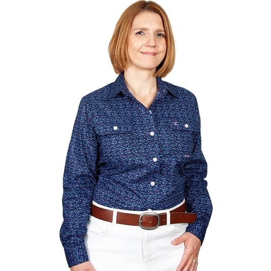 WWLS2193 Just Country Women's Abbey Work Shirt Navy Thistles