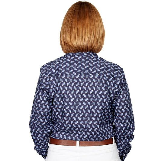 WWLS2197 Just Country Women's Georgie Work Shirt Peacock Feathers