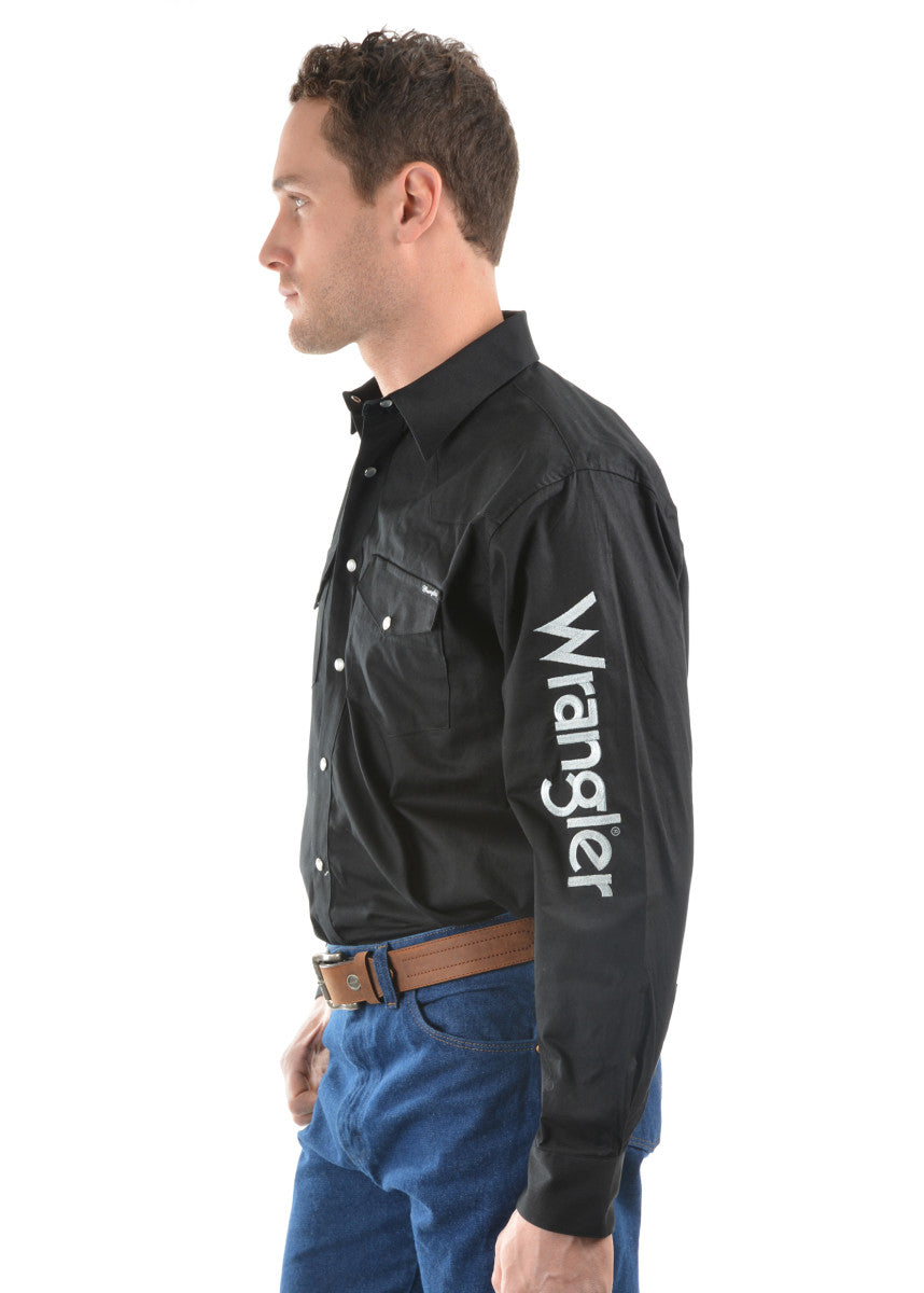 XCP1116020 Wrangler Mns Black Rodeo Logo L/S Shirt