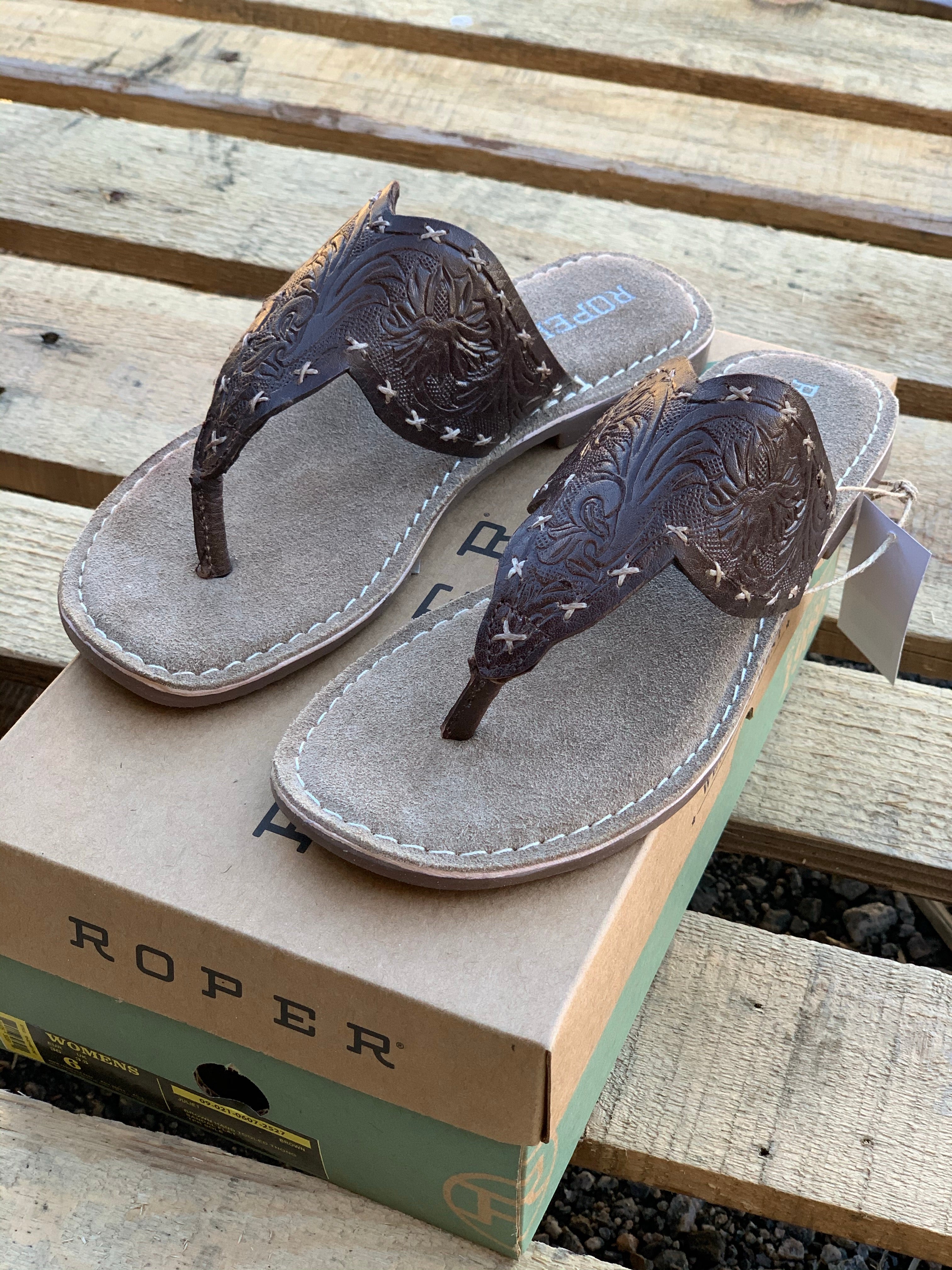 Roper tooled leather online sandals