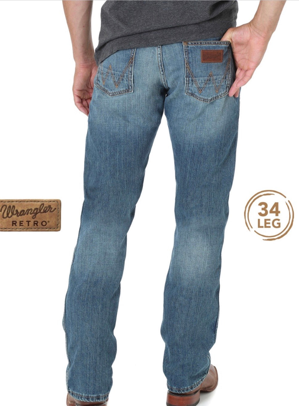 88MWZRT34 Wrangler Mens Retro Slim Straight Jean 34’ leg