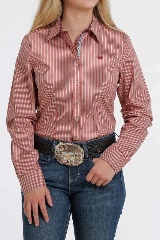 MSW9165014ORG Cinch Women's Orange Stripe Button up LS Shirt