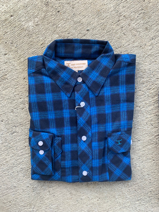 20202213 Just Country Men's Evan Flannel Work shirt Blue/Black