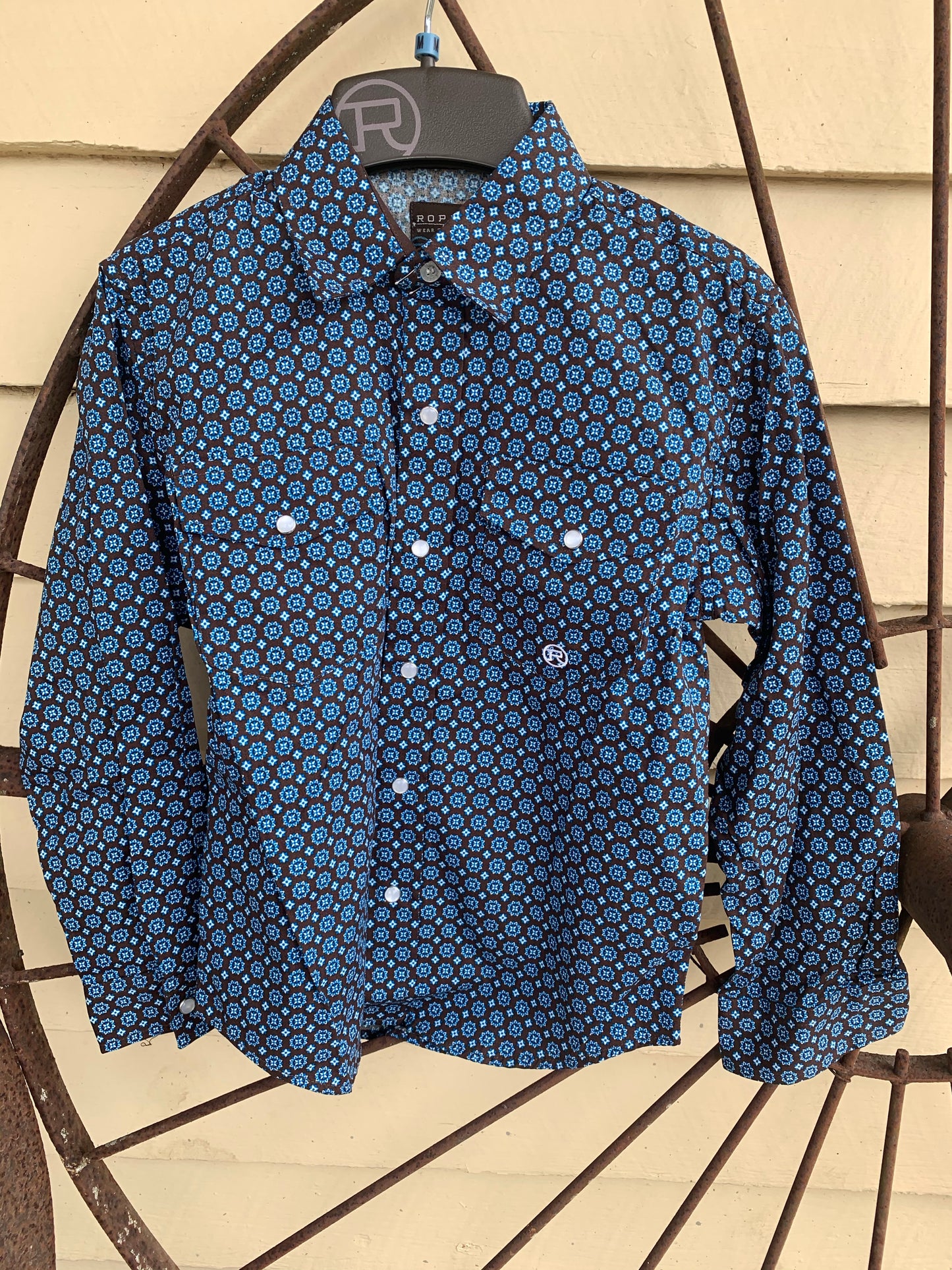 3-30-225-779BR Roper Boys Aztec Blue L/S Shirt