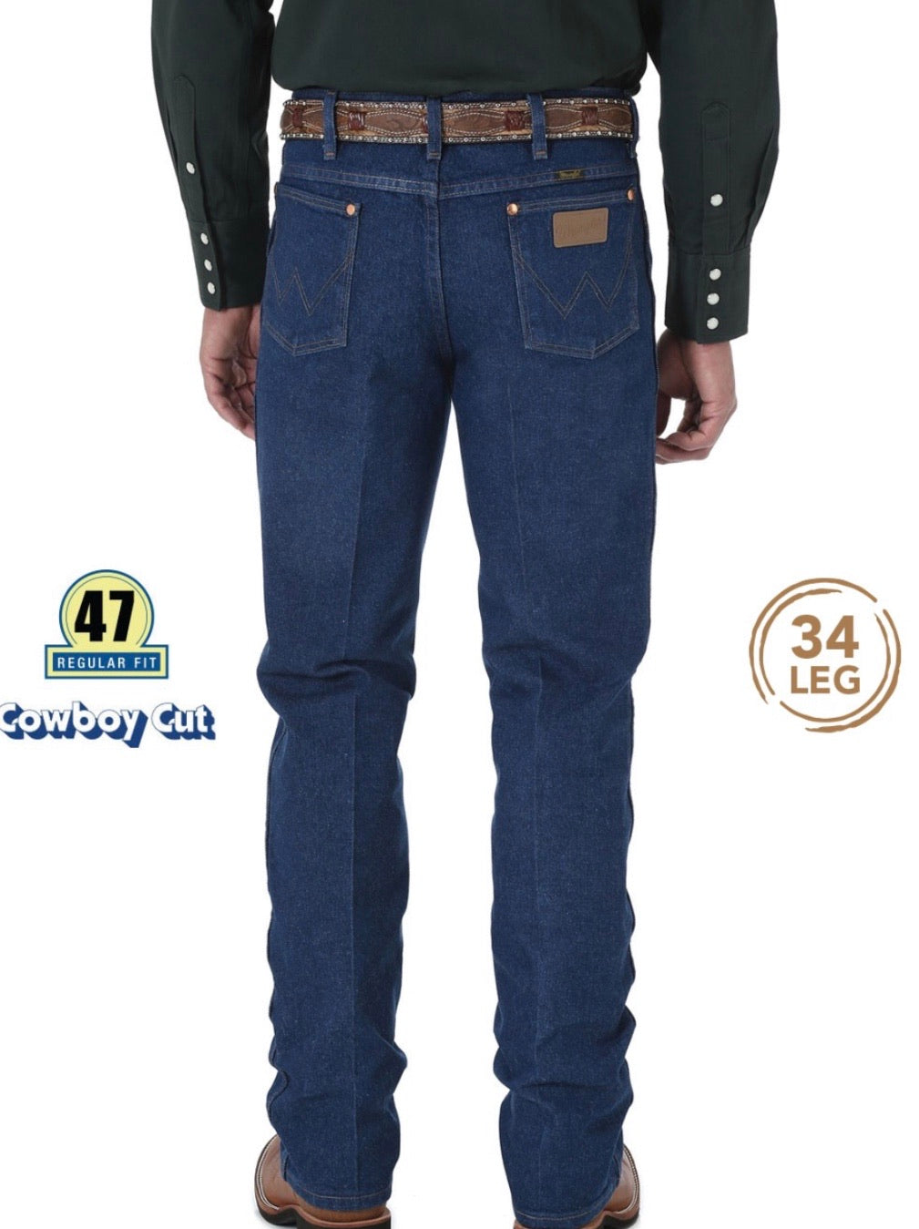 0936PWD34 Wrangler Mens Cowboy Cut Slim Fit Jean 34’ leg