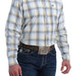 MTW1105191MUL CINCH MEN'S LIGHT BLUE, GOLD AND GRAY OMBRE PLAID BUTTON-DOWN SHIRT