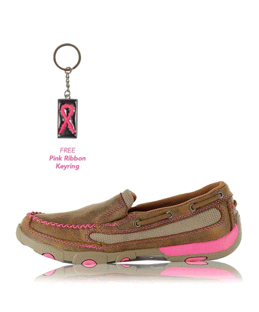 TCWDMS003 Twisted X Women's Pink Ribbon Slip on Driving Moc PINK