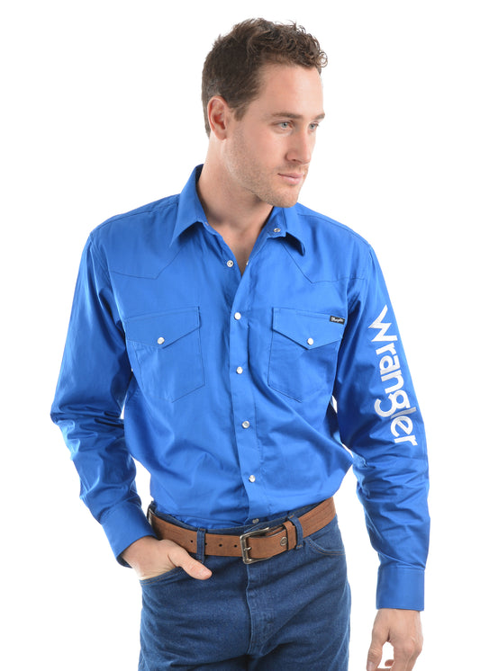 XCP1116020 Wrangler Men's Logo Rodeo LS Shirt Cobalt